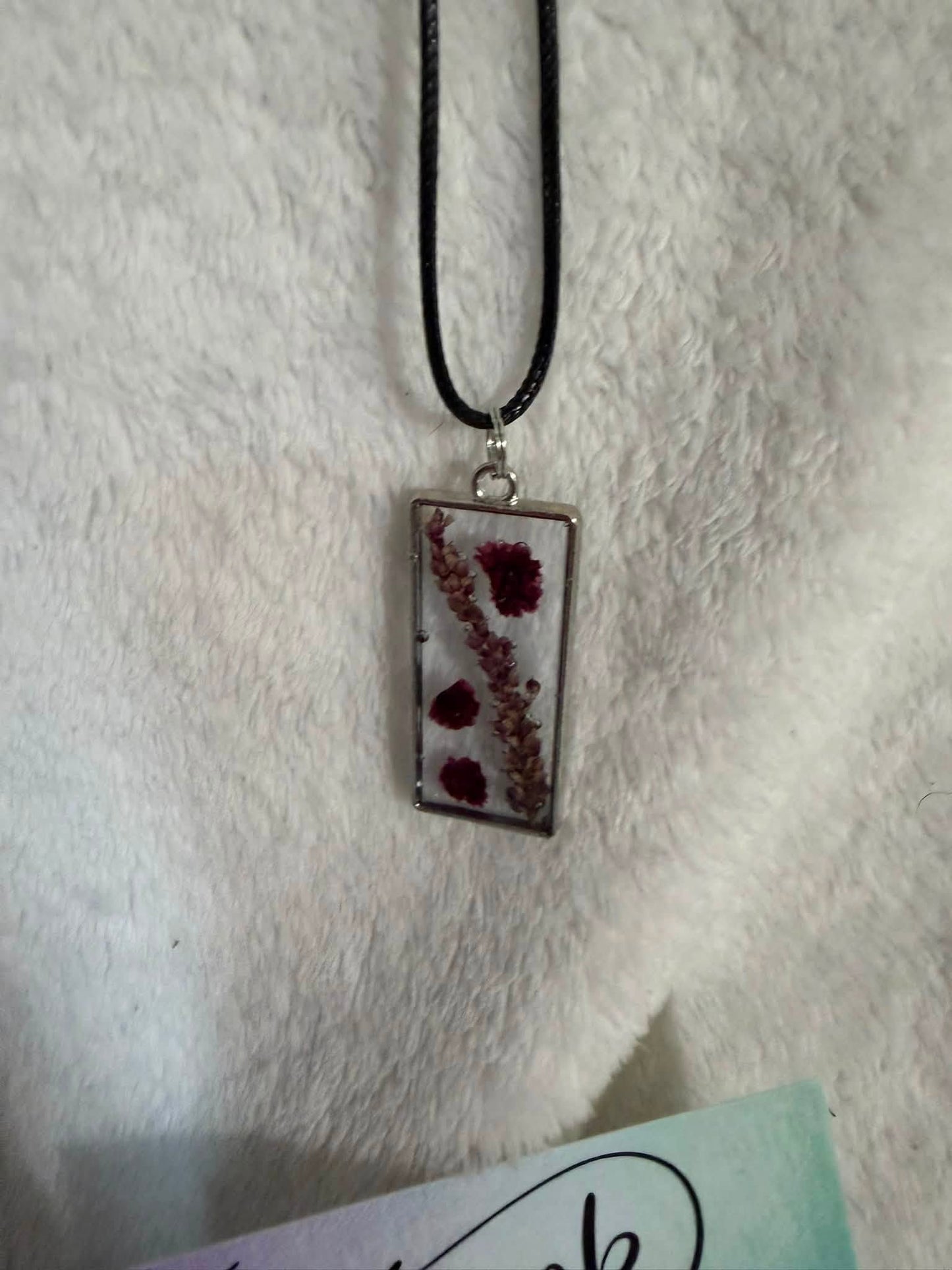 Gypsophila & Amaranth Rectangular Pendant Necklace