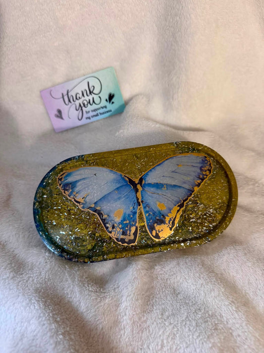 Small Oval Menelaus Blue Morpho Butterfly Trinket Tray