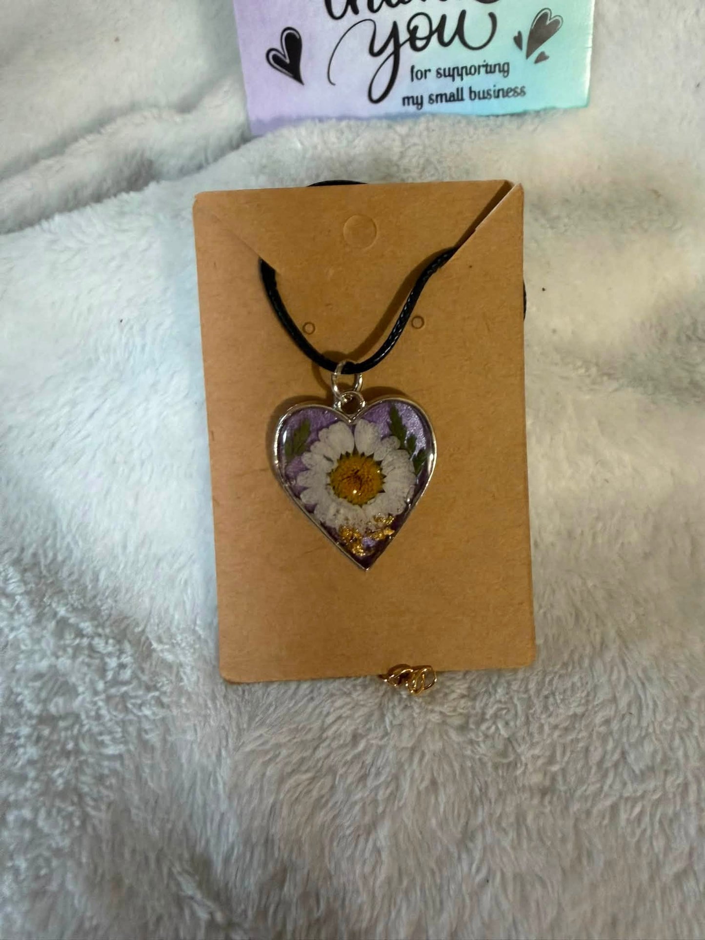 Lavender Daisy Heart Pendant Necklace