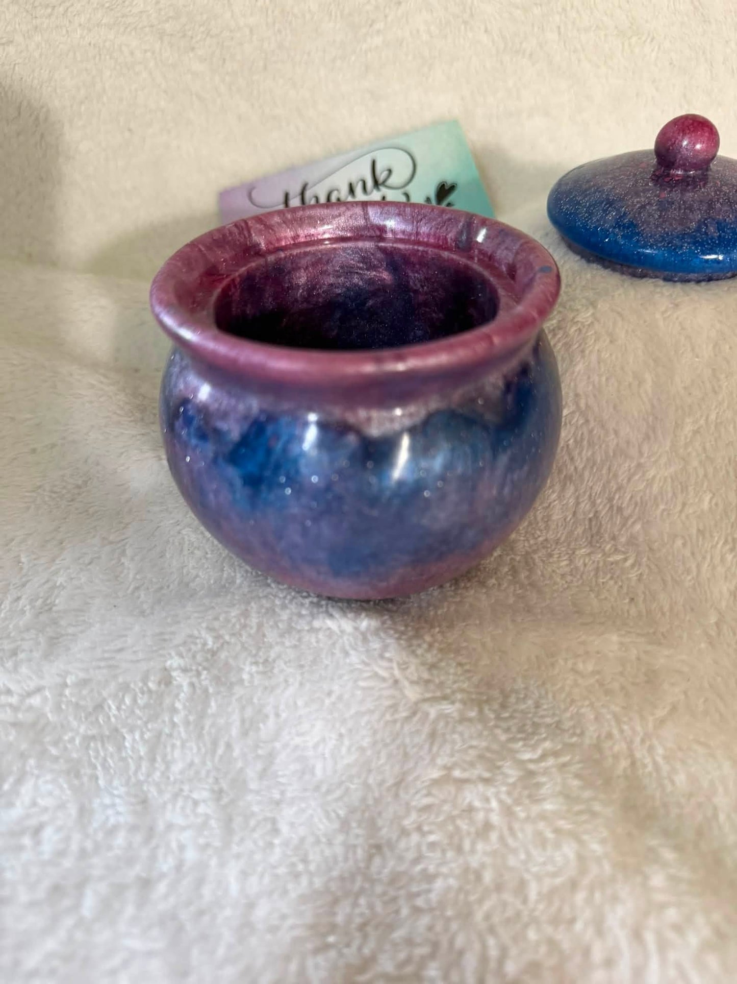 Galaxy Blue & Pink Cauldron Trinket Jar with Lid