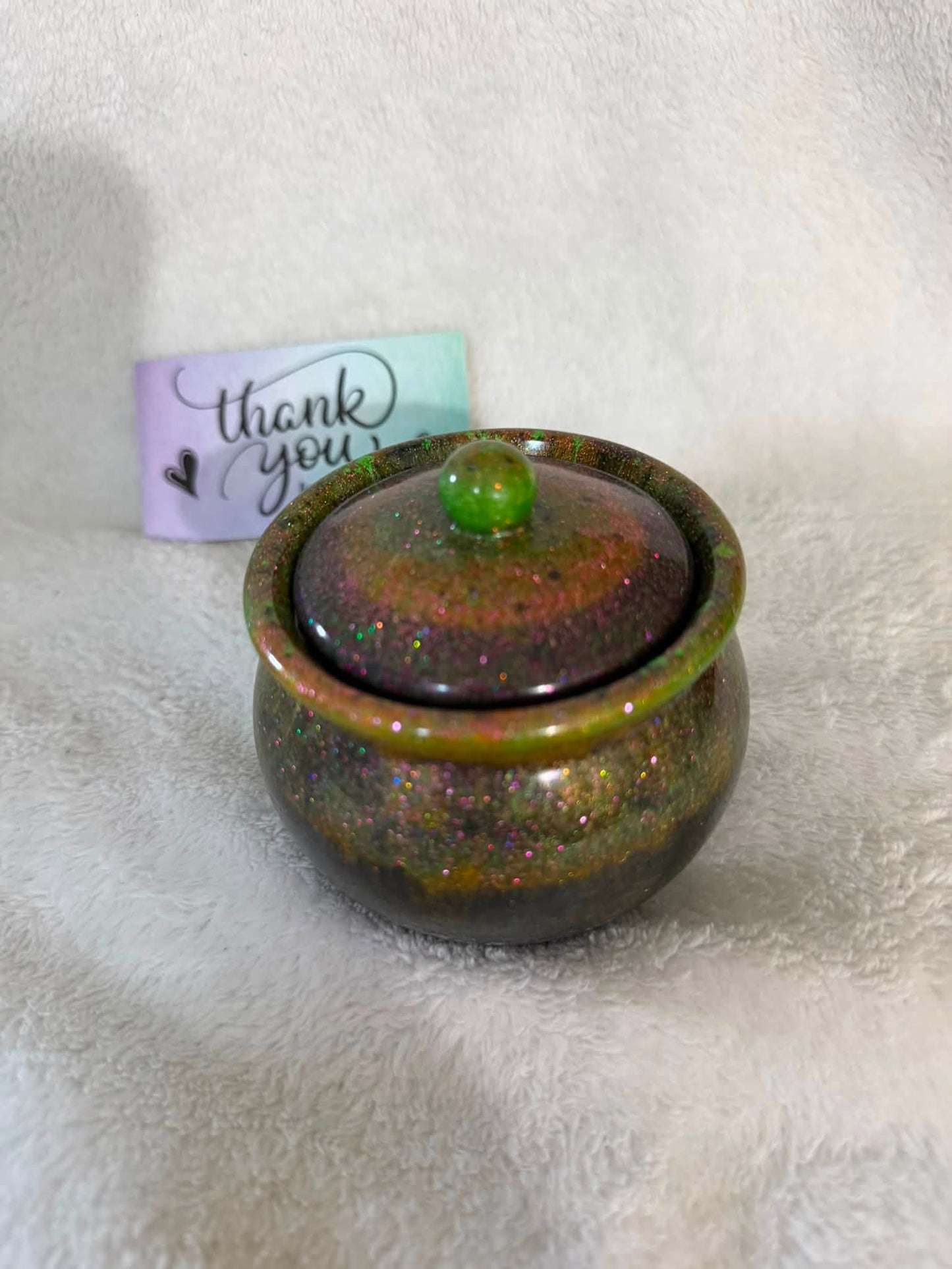 Colorful Swirl Cauldron Trinket Jar with Lid