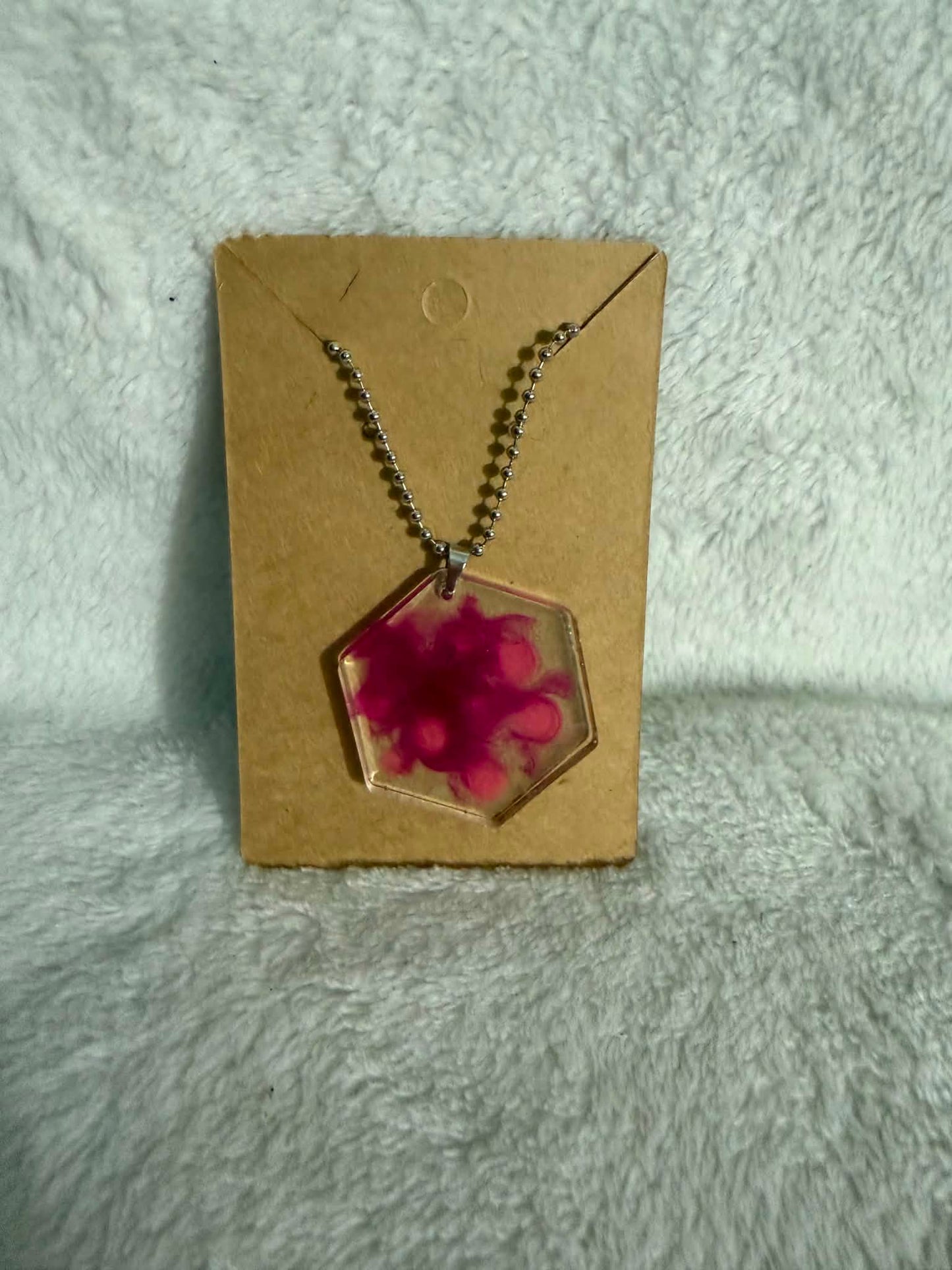 Magenta & Purple Alcohol Ink Resin Hexagon Pendant Necklace