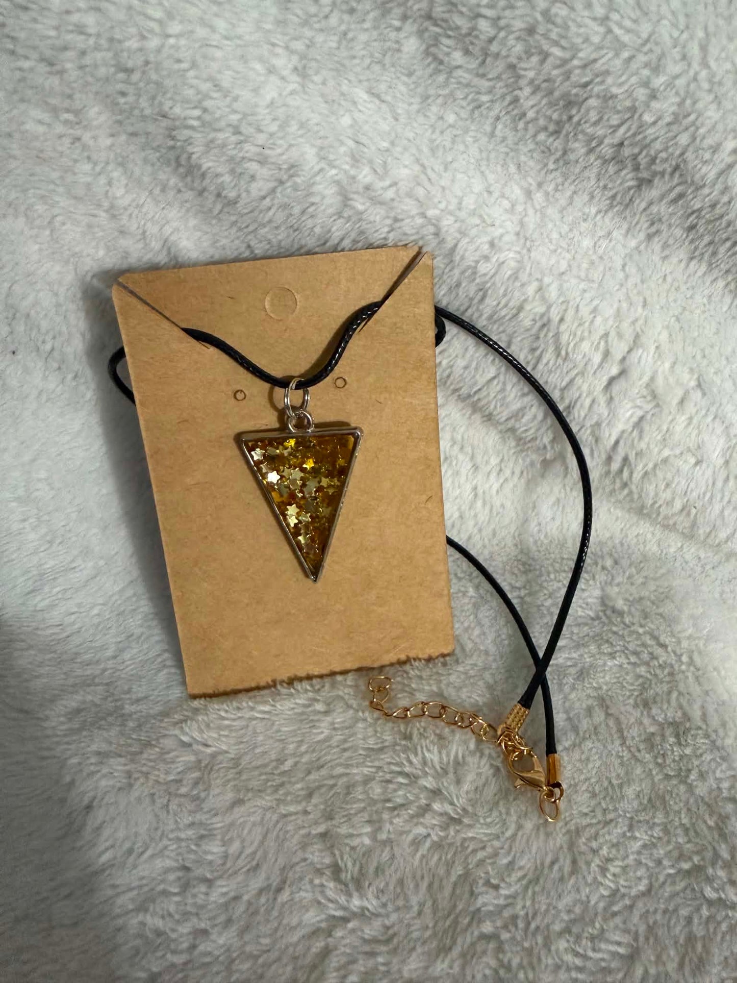 Gold Glitter Star Triangle Resin Pendant Necklace