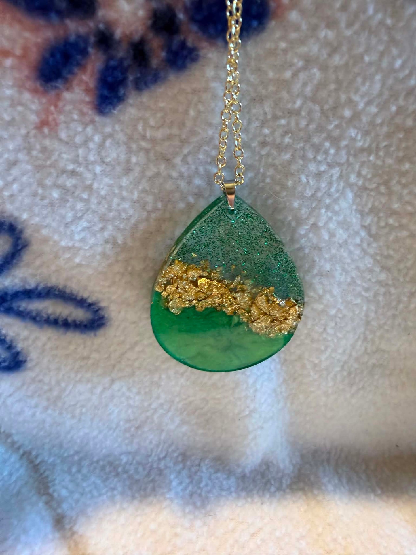 Emerald & Gold Foil Teardrop Resin Jewelry Set