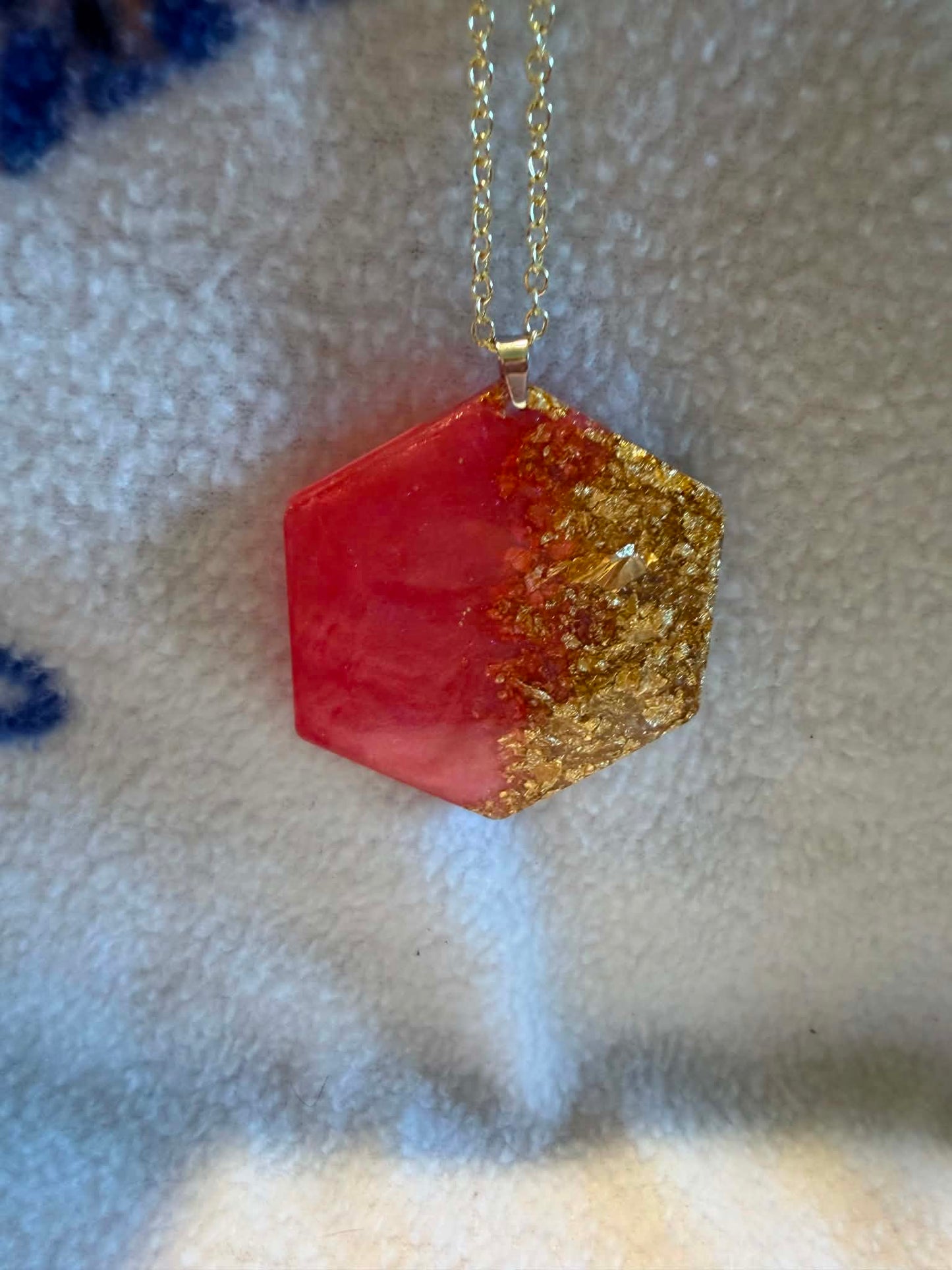 Red & Gold Foil Hexagonal Resin Jewelry Set