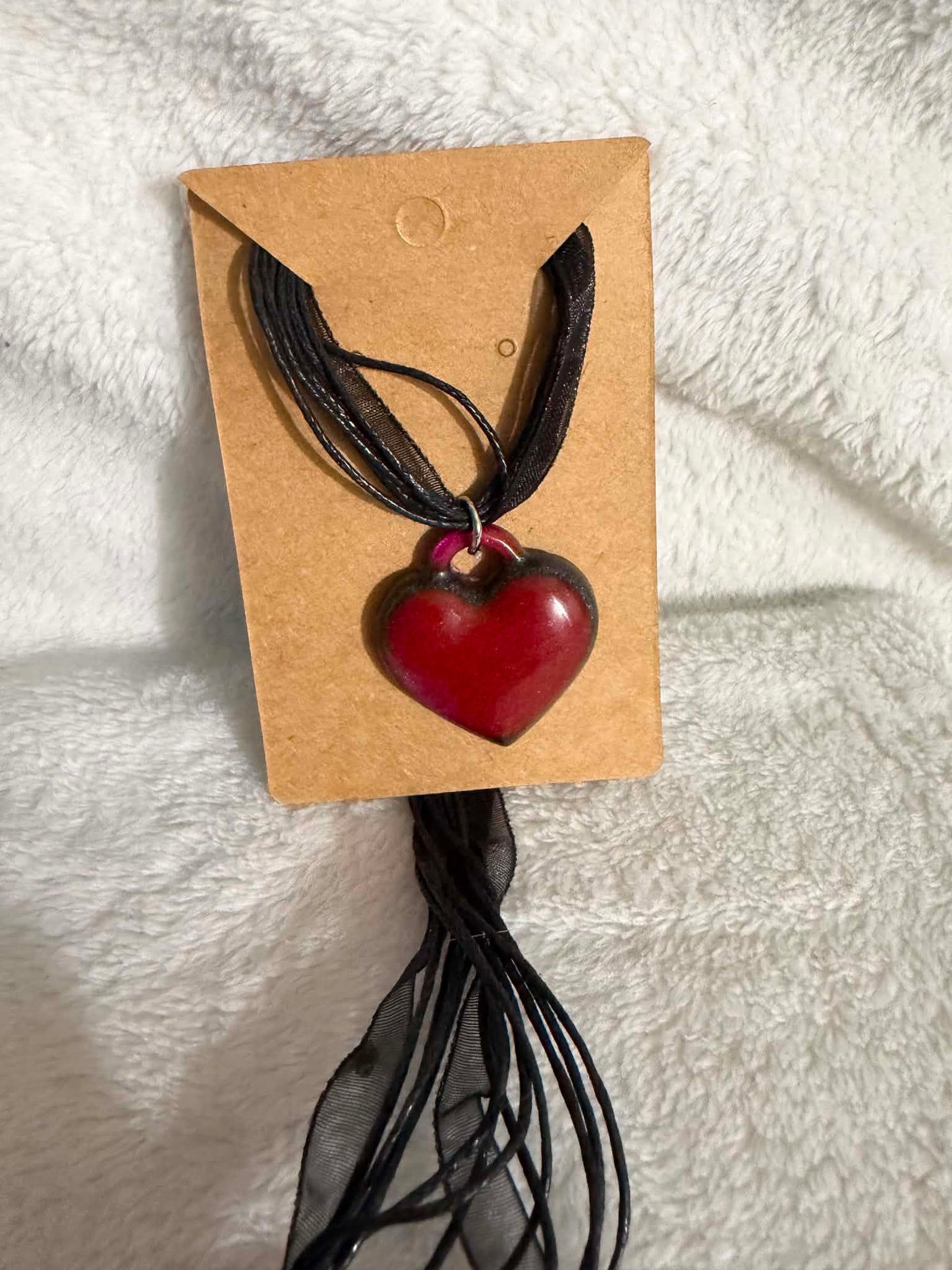 Whimsigoth Puffy Heart Resin Ribbon Necklace