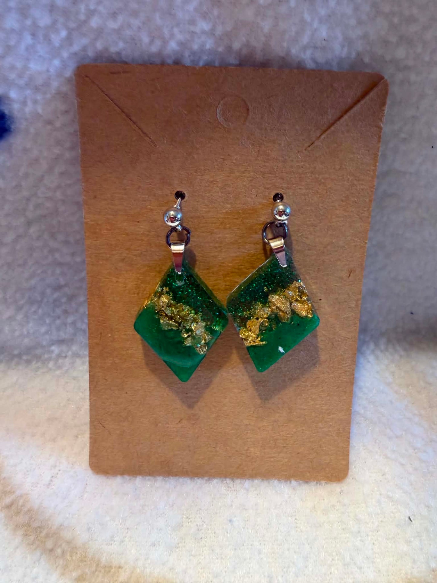 Emerald & Gold Foil Diamond Resin Jewelry Set