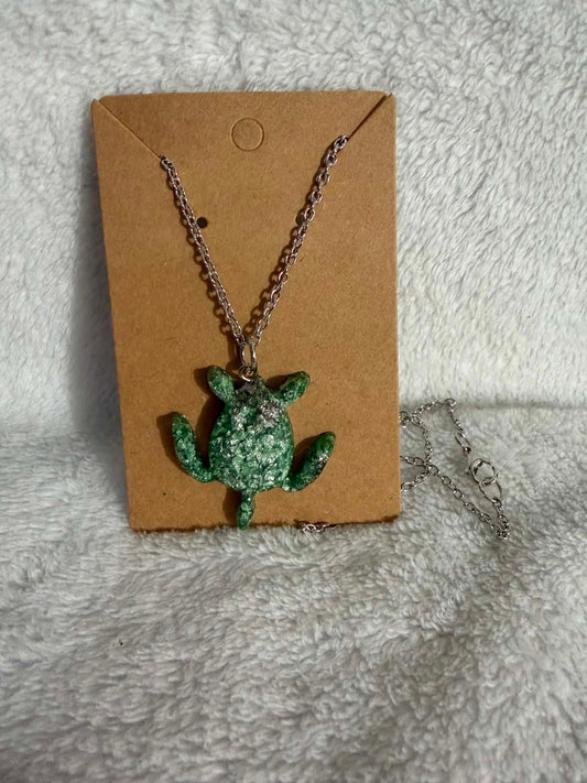 Green & Silver Sea Turtle Pendant Necklace