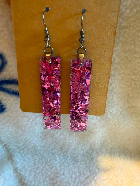 Large Purple Metallic Foil Rectangle Dangle Earrings
