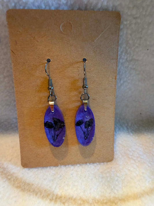 Small Purple Cornflower Resin Dangle Earrings