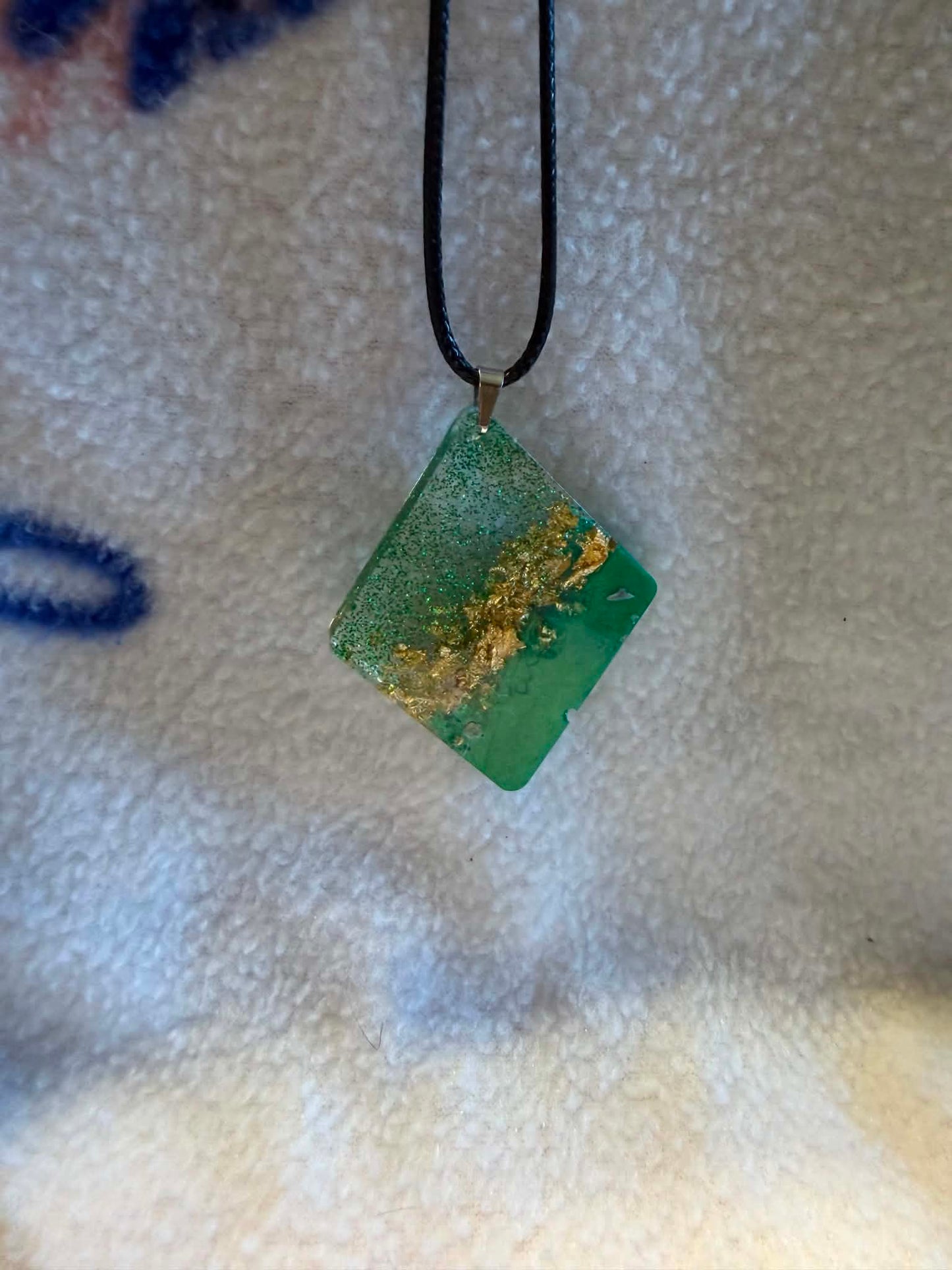 Emerald & Gold Foil Diamond Resin Jewelry Set